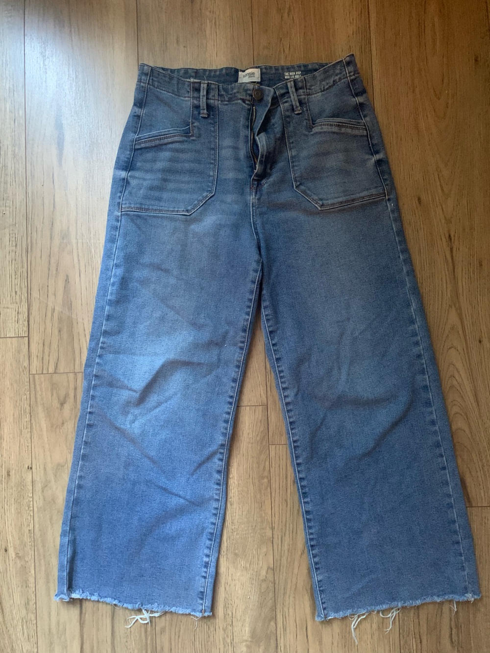 Kensie Blue Cropped Wide-Leg Jeans with Raw Hem